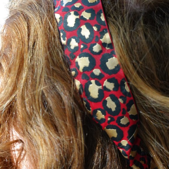 Leopard Print Grosgrain Velvet Lined Headband (Red, Blue or Khaki) - Picture 2 of 7